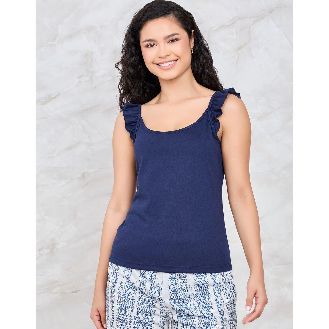 Styli Unwind Ruffle Shoulder Vest & Ikat Print Tassel Tie Shorts Set-women-clothing-nightwear-pyjamas-shortsets-image-5