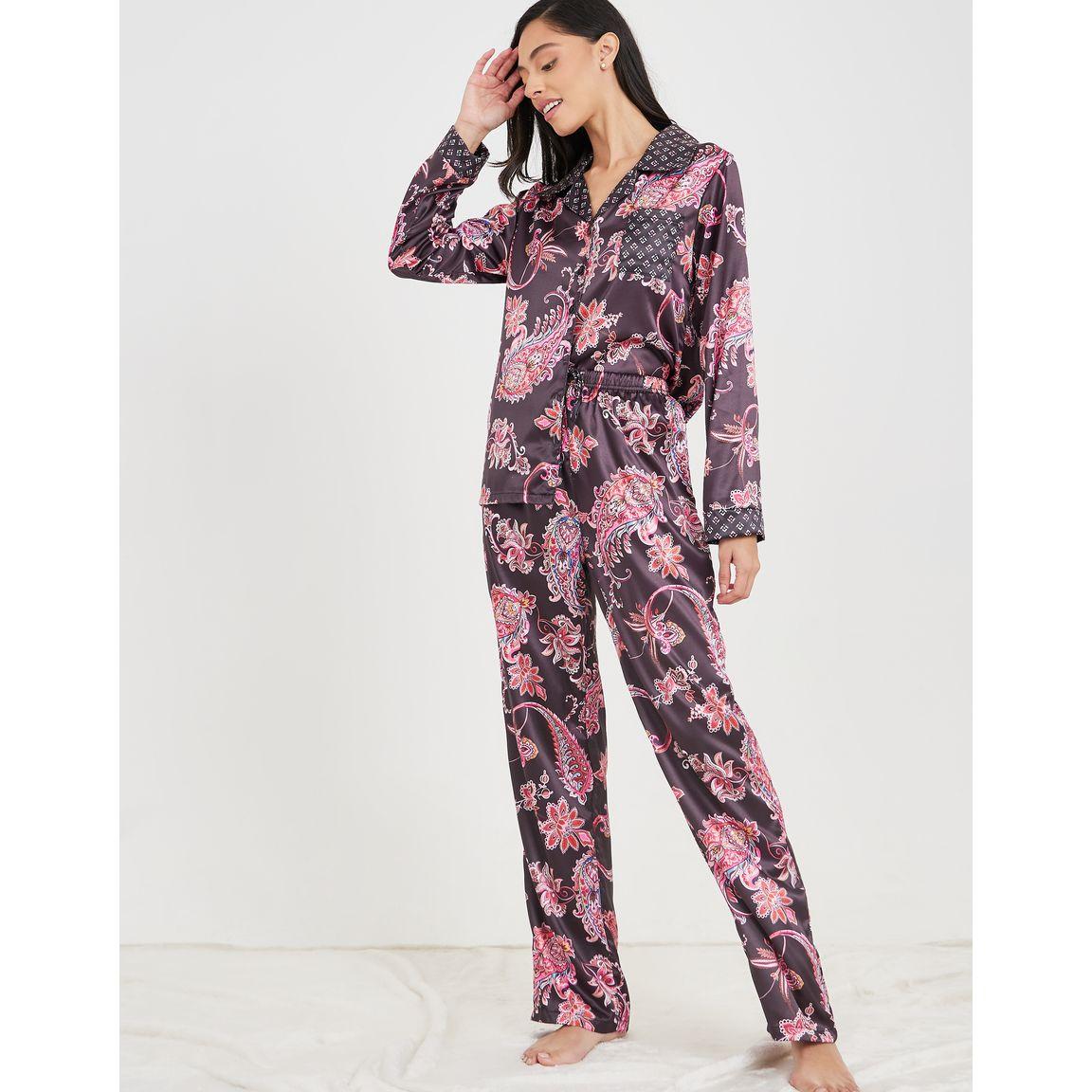 Styli Unwind Satin Paisley Geo Print Shirt & Pyjama Set-women-clothing-nightwear-pyjamas-longsets-image-1