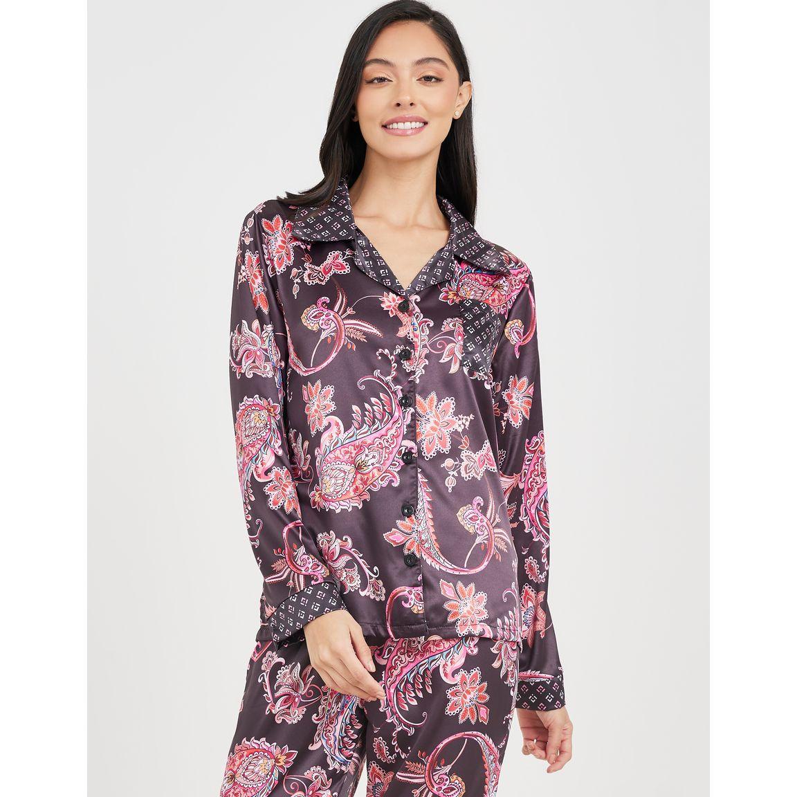 Styli Unwind Satin Paisley Geo Print Shirt & Pyjama Set-women-clothing-nightwear-pyjamas-longsets-image-2