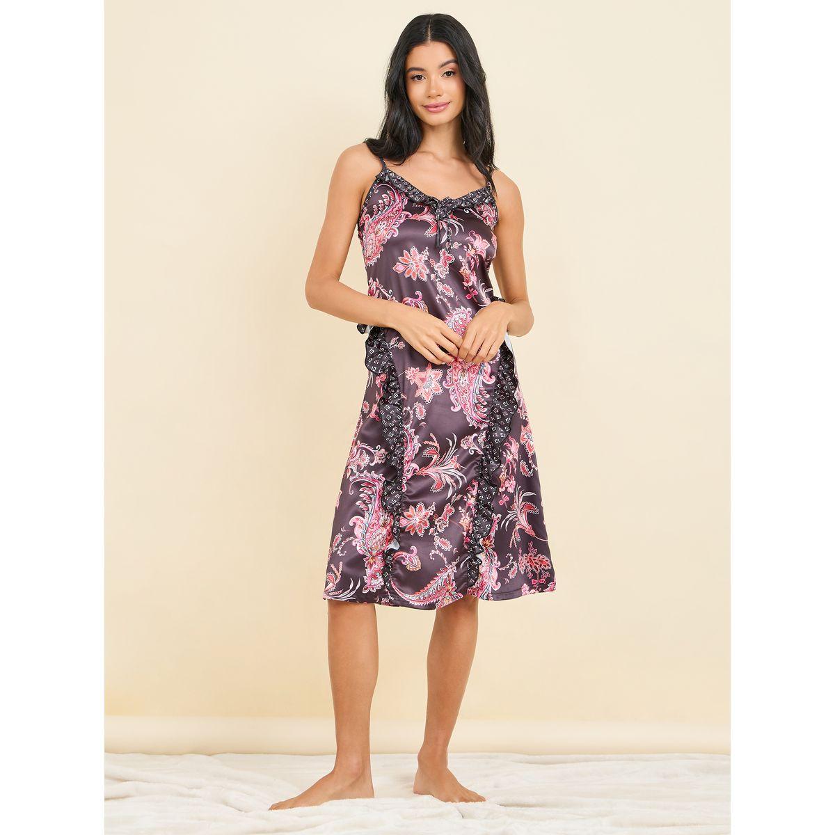 Styli Unwind Satin Ruffle Printed Slip Midi Dress-women-clothing-nightwear-nighties-image-2