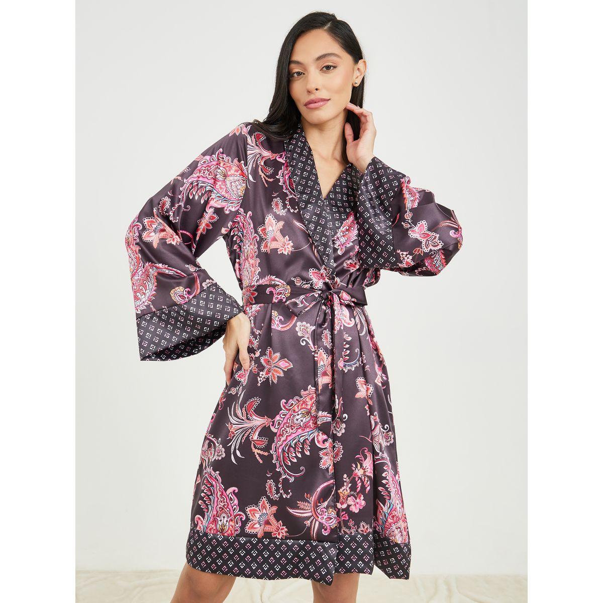 Styli Unwind Satin Paisley and Geo Border Print Kimono Robe-women-clothing-nightwear-robes-image-1