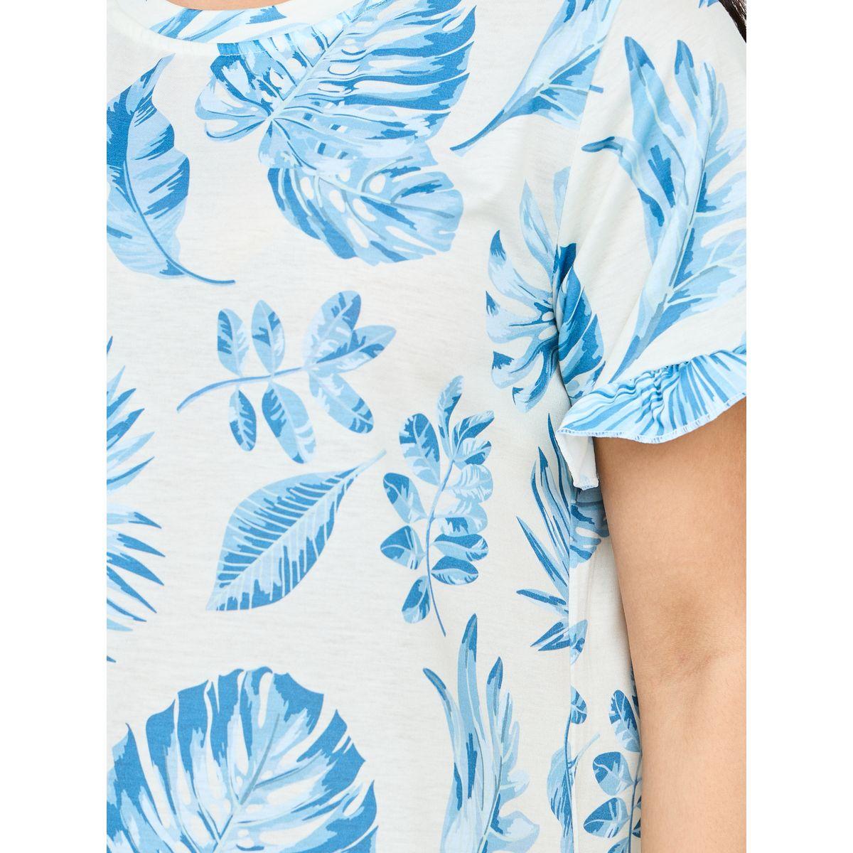 Styli Unwind Tropical Print Ruffle Sleeve Sleep T-Shirt Dress-women-clothing-nightwear-nighties-image-3