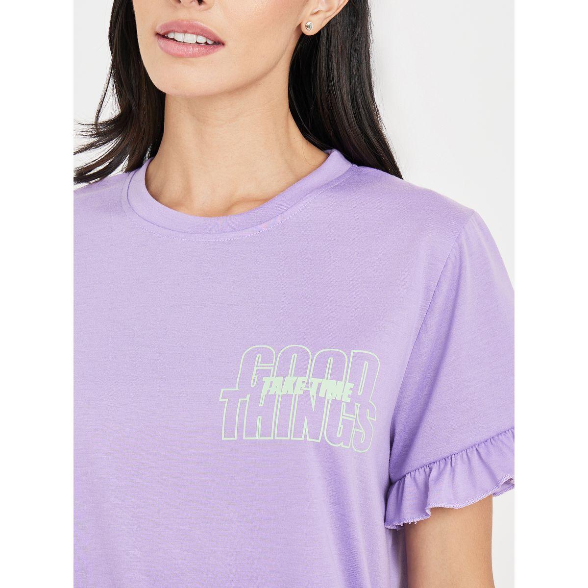 Styli Unwind Slogan Print Ruffle Hem Sleept T-shirt Dress-women-clothing-nightwear-nighties-image-3