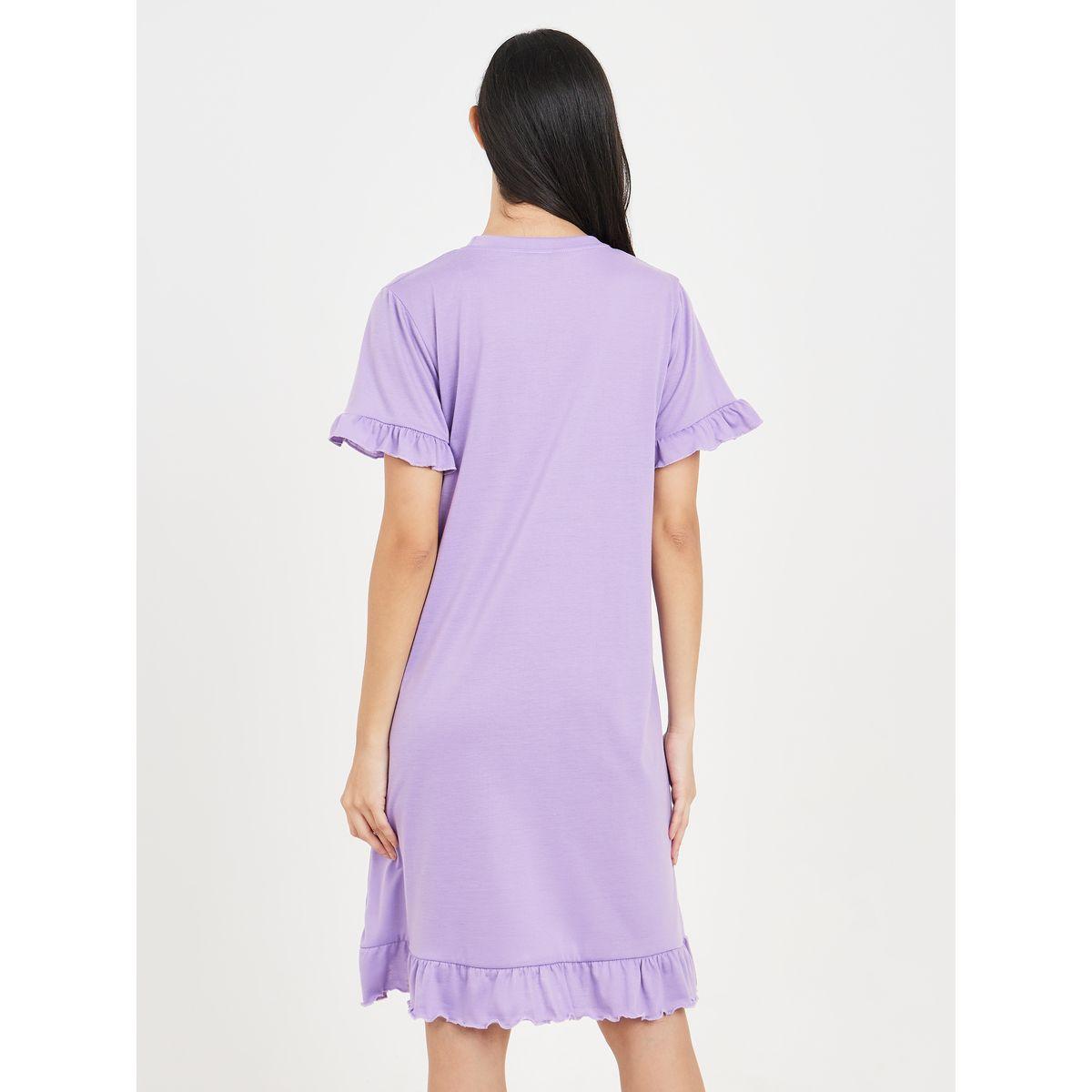 Styli Unwind Slogan Print Ruffle Hem Sleept T-shirt Dress-women-clothing-nightwear-nighties-image-4