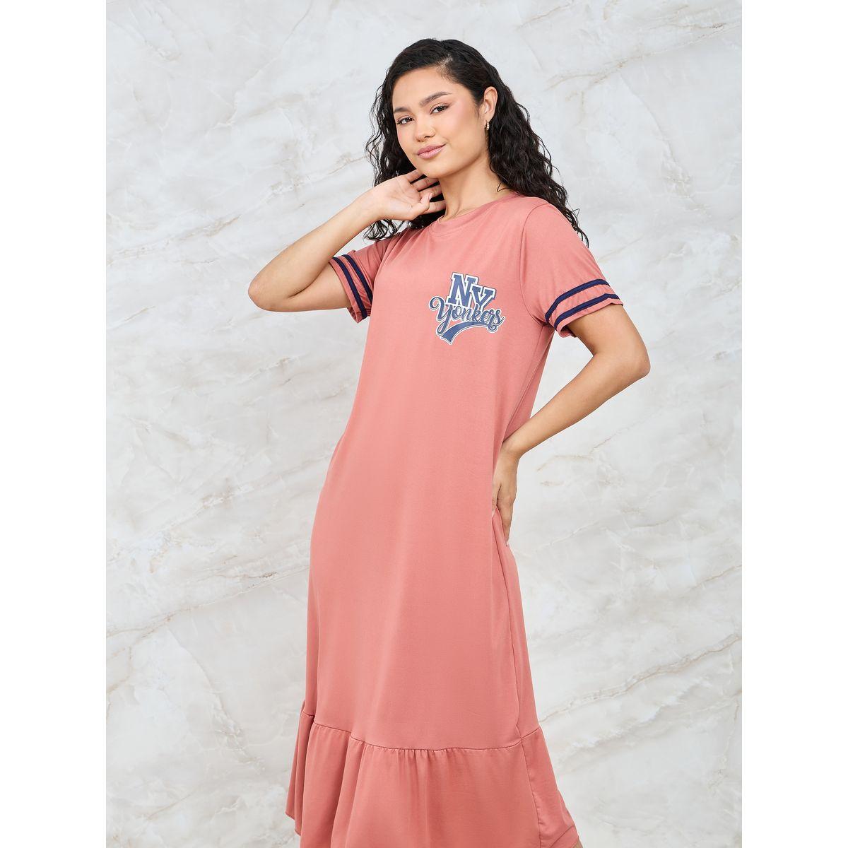 Styli Unwind NY Slogan Printed Stripe Detail Sleep T-Shirt Dress-women-clothing-nightwear-nighties-image-2