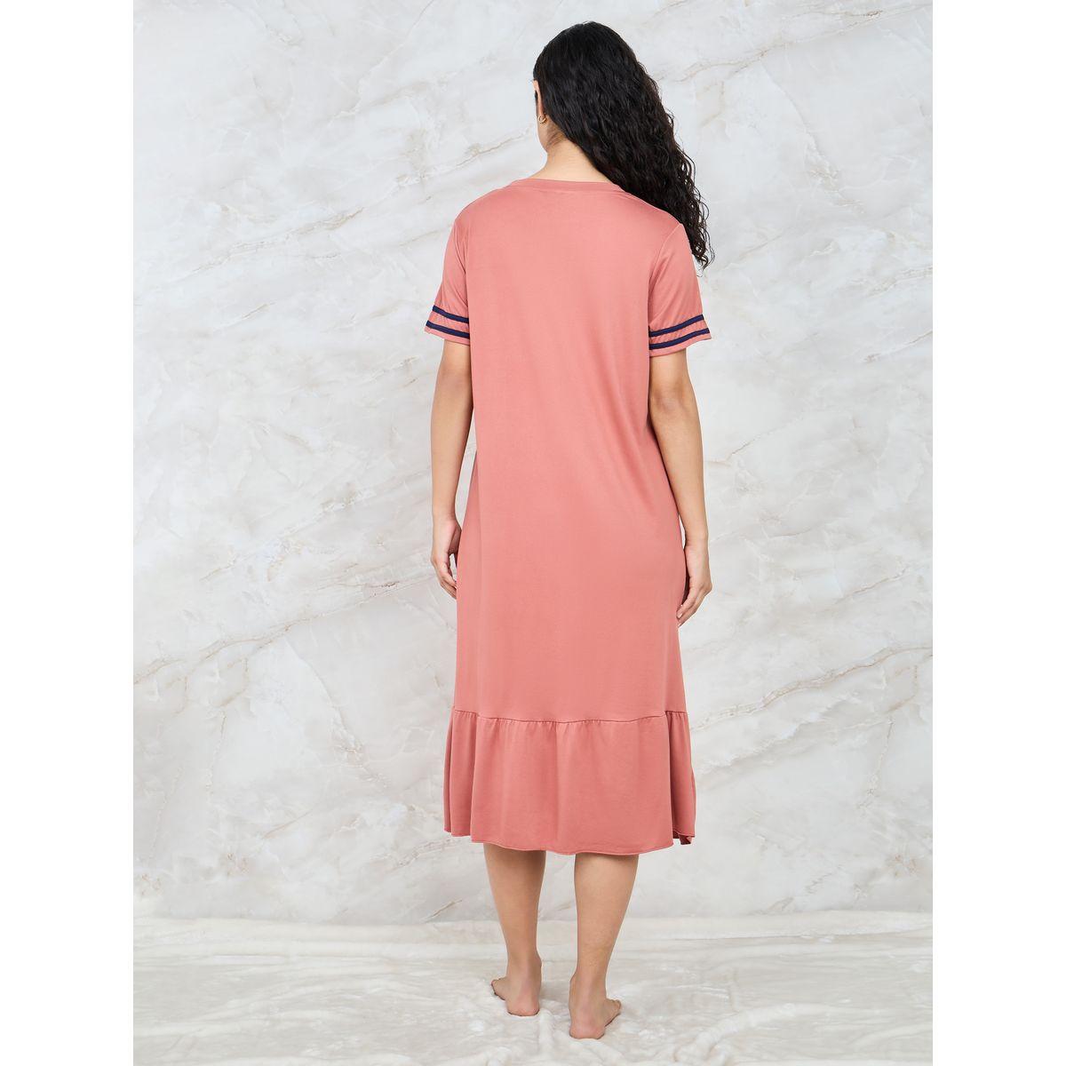 Styli Unwind NY Slogan Printed Stripe Detail Sleep T-Shirt Dress-women-clothing-nightwear-nighties-image-4