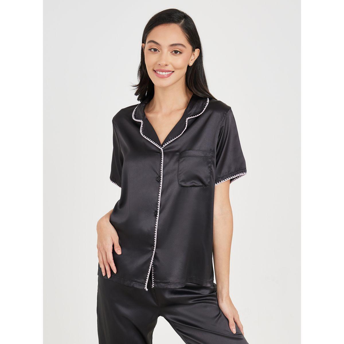 Styli Unwind Contrast Stitch Edge Satin Shirt and Pyjama Set-women-clothing-nightwear-pyjamas-longsets-image-3