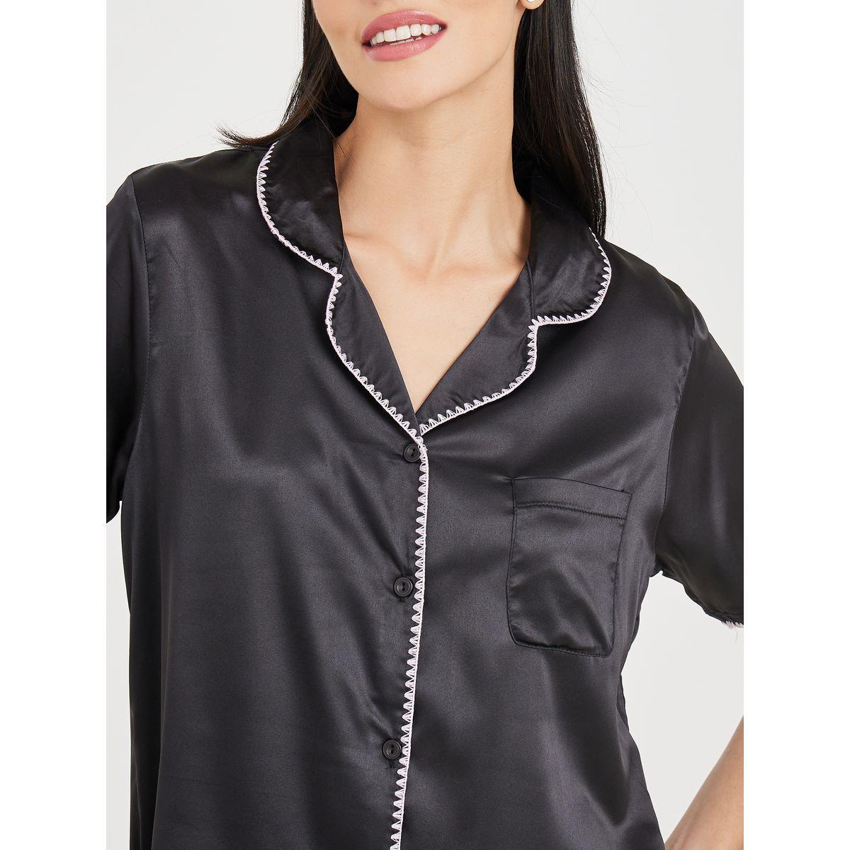 Styli Unwind Contrast Stitch Edge Satin Shirt and Pyjama Set-women-clothing-nightwear-pyjamas-longsets-image-4
