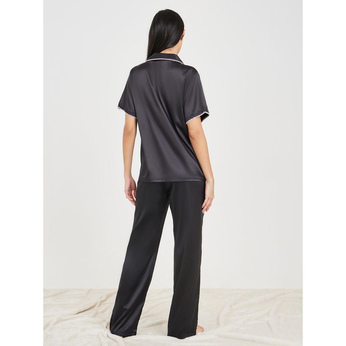 Styli Unwind Contrast Stitch Edge Satin Shirt and Pyjama Set-women-clothing-nightwear-pyjamas-longsets-image-6