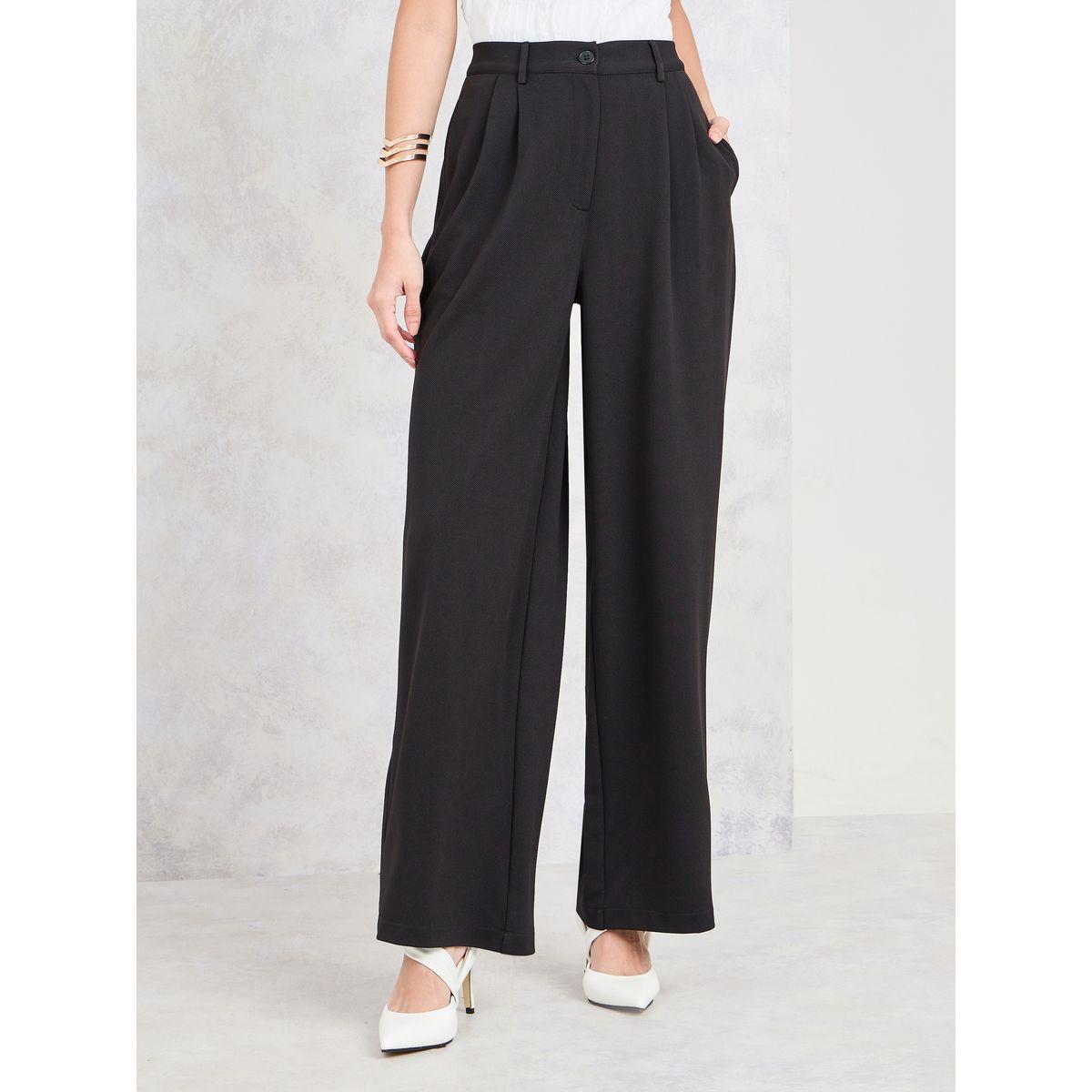 Styli Solid Wide Leg Pants with Pockets-women-clothing-bottoms-trousers-image-1