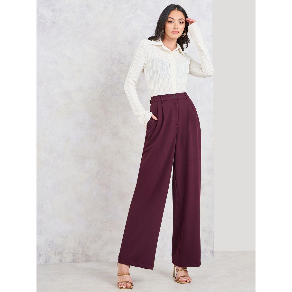 Styli Solid Wide Leg Pants with Pockets-women-clothing-bottoms-trousers-image-1