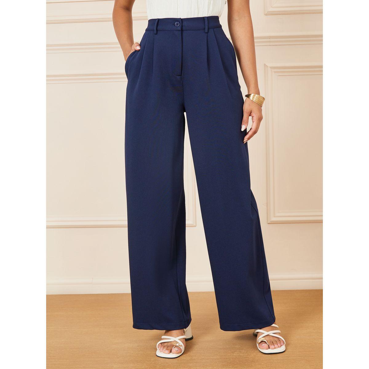 Styli Solid Wide Leg Pants with Pockets-women-clothing-bottoms-trousers-image-1