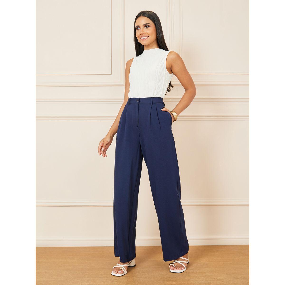 Styli Solid Wide Leg Pants with Pockets-women-clothing-bottoms-trousers-image-2