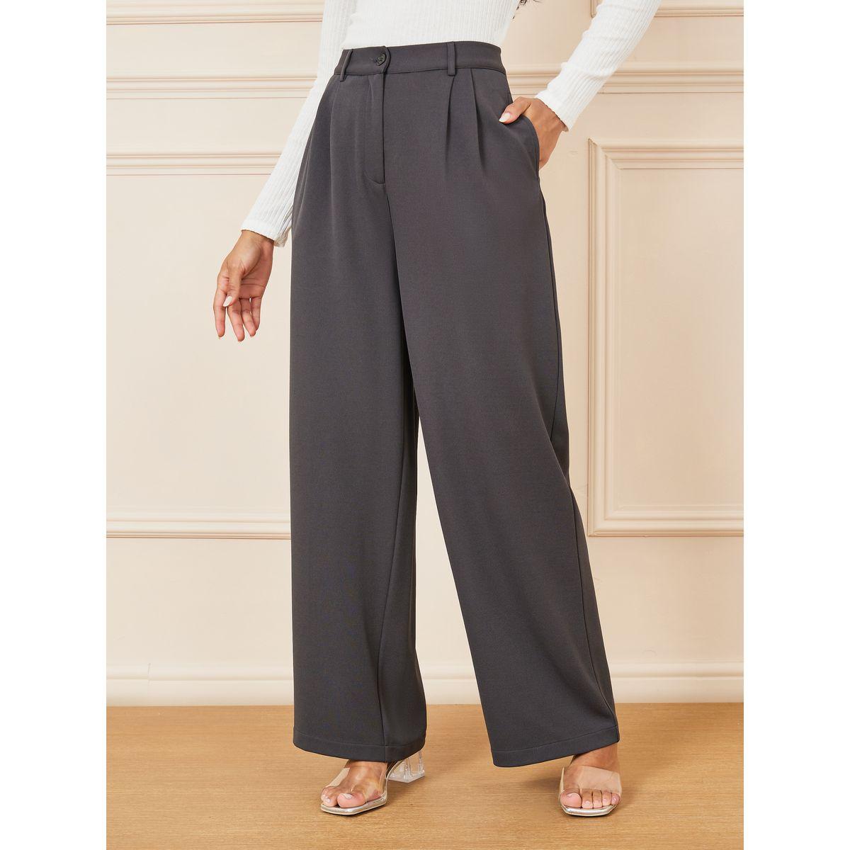 Styli Solid Wide Leg Pants with Pockets-women-clothing-bottoms-trousers-image-4
