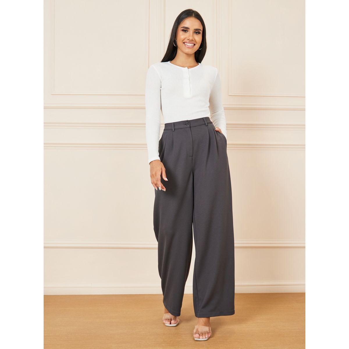 Styli Solid Wide Leg Pants with Pockets-women-clothing-bottoms-trousers-image-3