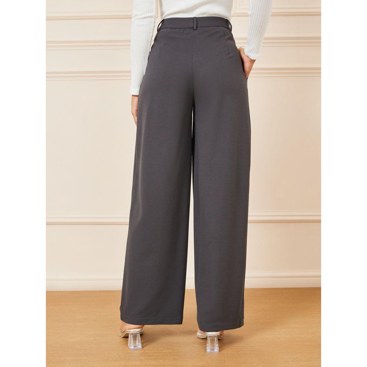 Styli Solid Wide Leg Pants with Pockets-women-clothing-bottoms-trousers-image-4