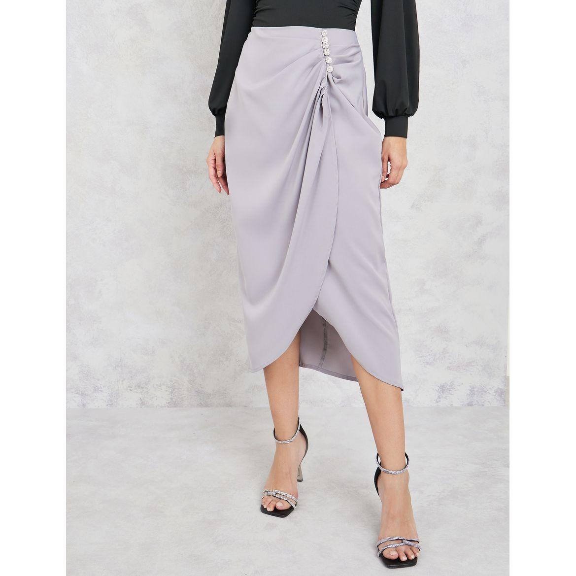 Styli Embellished Detail Wrap Front Pencil Skirt-women-clothing-bottoms-skirts-image-1