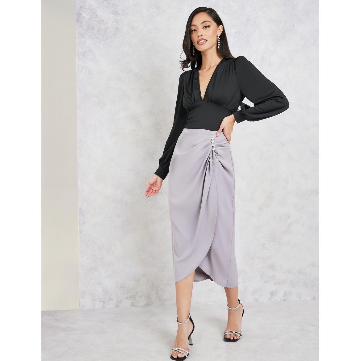 Styli Embellished Detail Wrap Front Pencil Skirt-women-clothing-bottoms-skirts-image-2