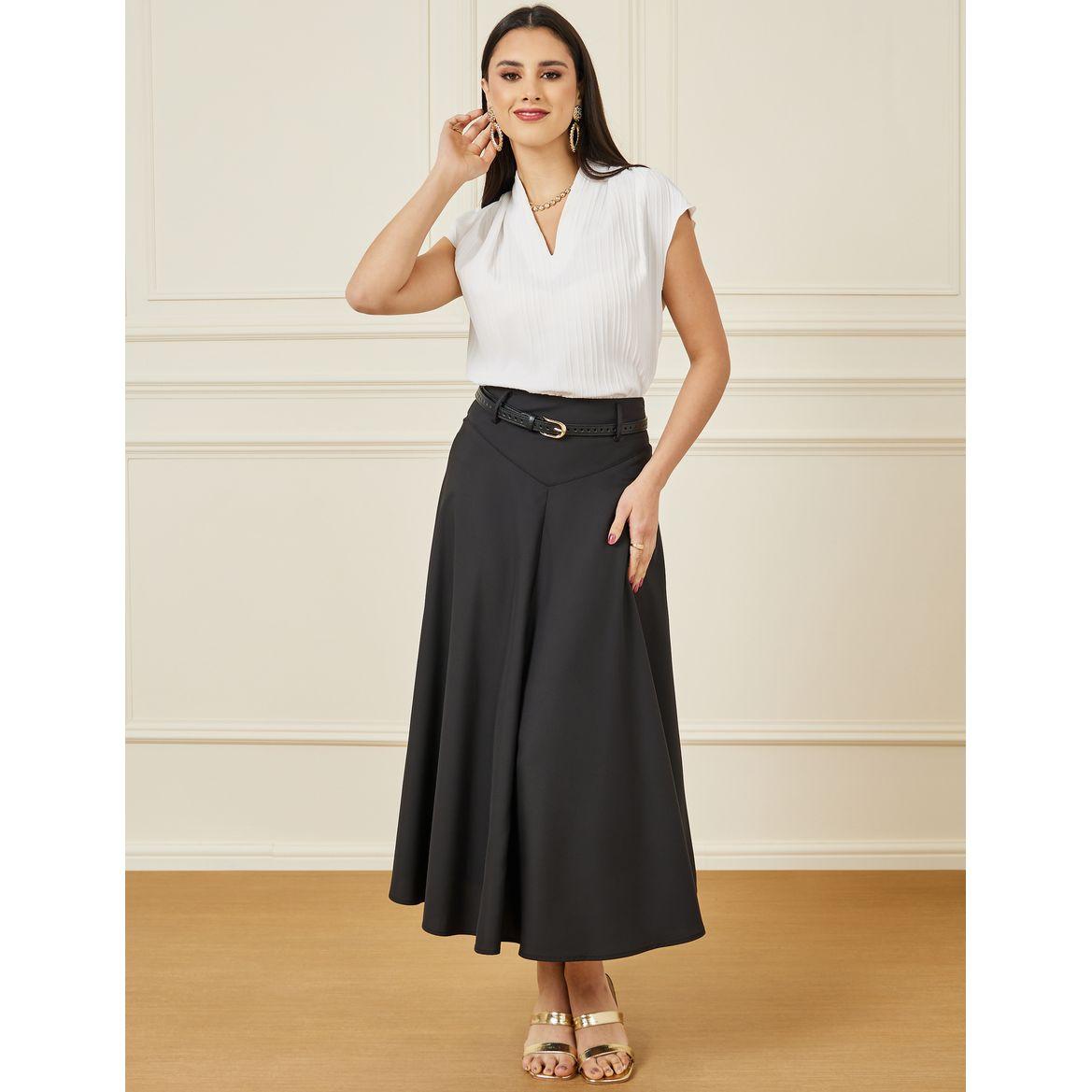Styli Solid A-Line Skirt with Belt-women-clothing-bottoms-skirts-image-1