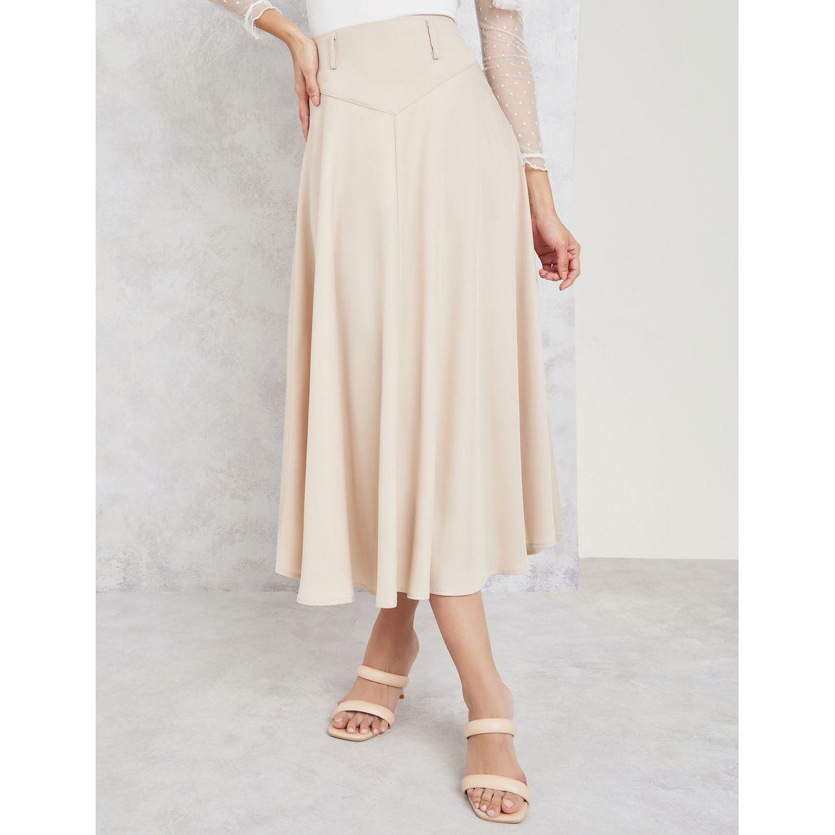 Styli Solid A-Line Skirt with Belt-women-clothing-bottoms-skirts-image-1