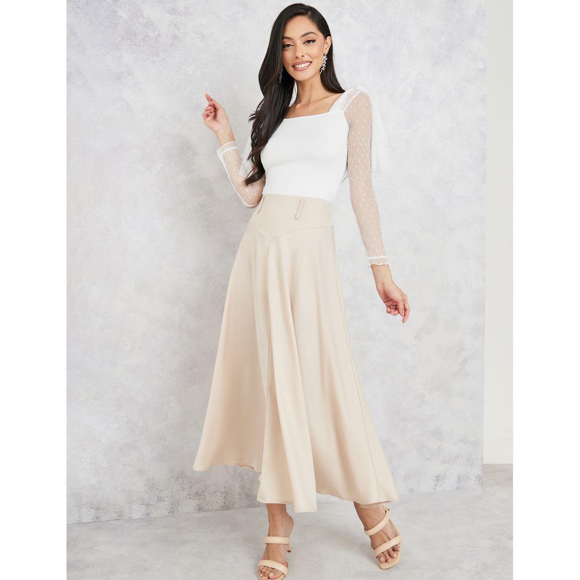 Styli Solid A-Line Skirt with Belt-women-clothing-bottoms-skirts-image-2