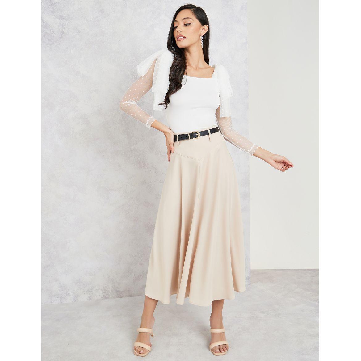Styli Solid A-Line Skirt with Belt-women-clothing-bottoms-skirts-image-3