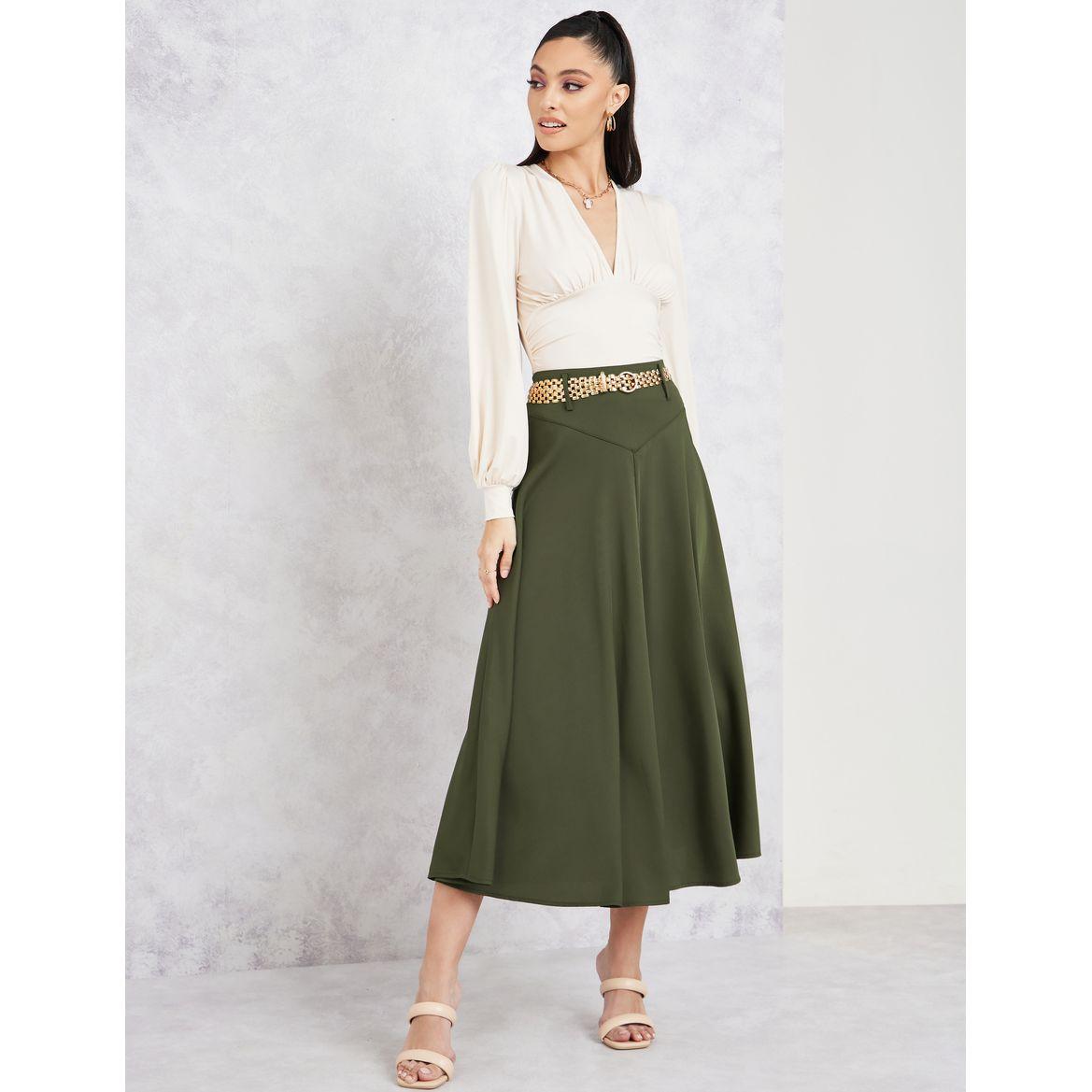 Styli Solid A-Line Skirt with Belt-women-clothing-bottoms-skirts-image-1