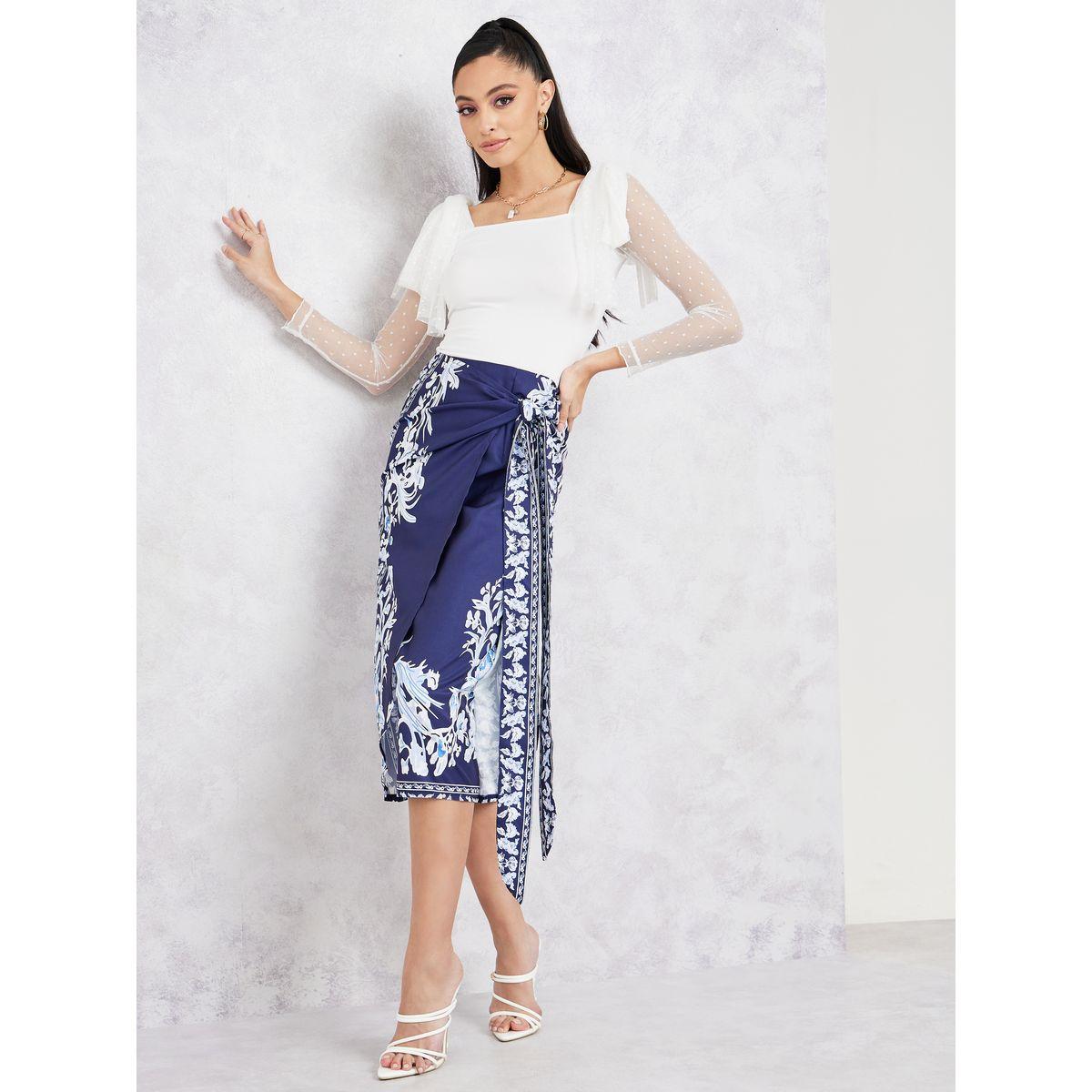 Styli Printed Wrap Front Detail Midi Skirt-women-clothing-bottoms-skirts-image-2