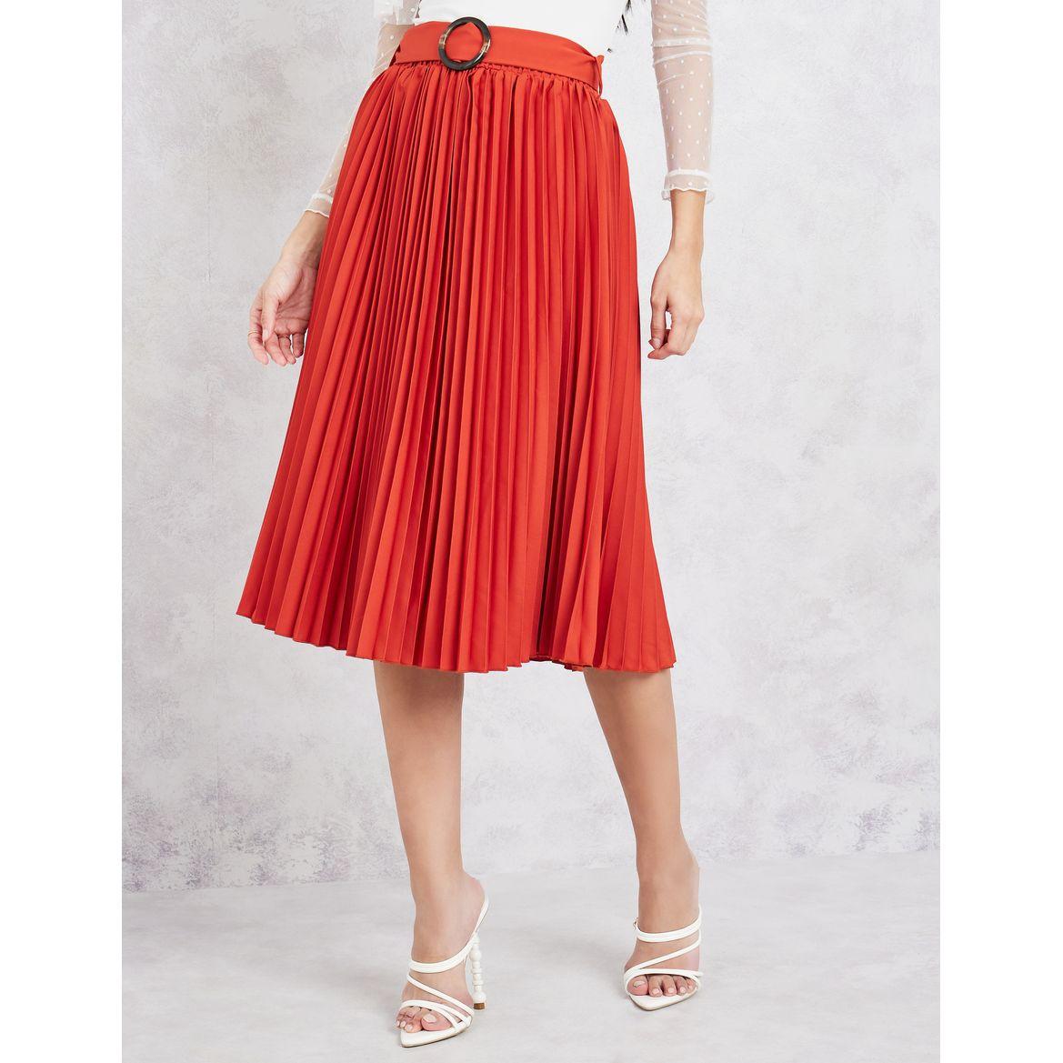 تنورة ميدي بكسرات وحزام خصر-women-clothing-bottoms-skirts-image-1