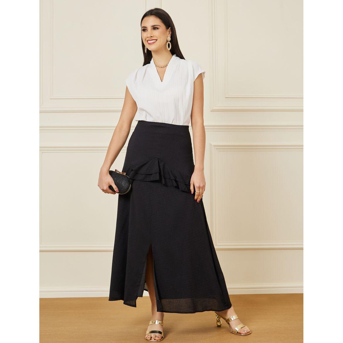 Styli Textured Ruffle Front Slit Detail Maxi Skirt-women-clothing-bottoms-skirts-image-1