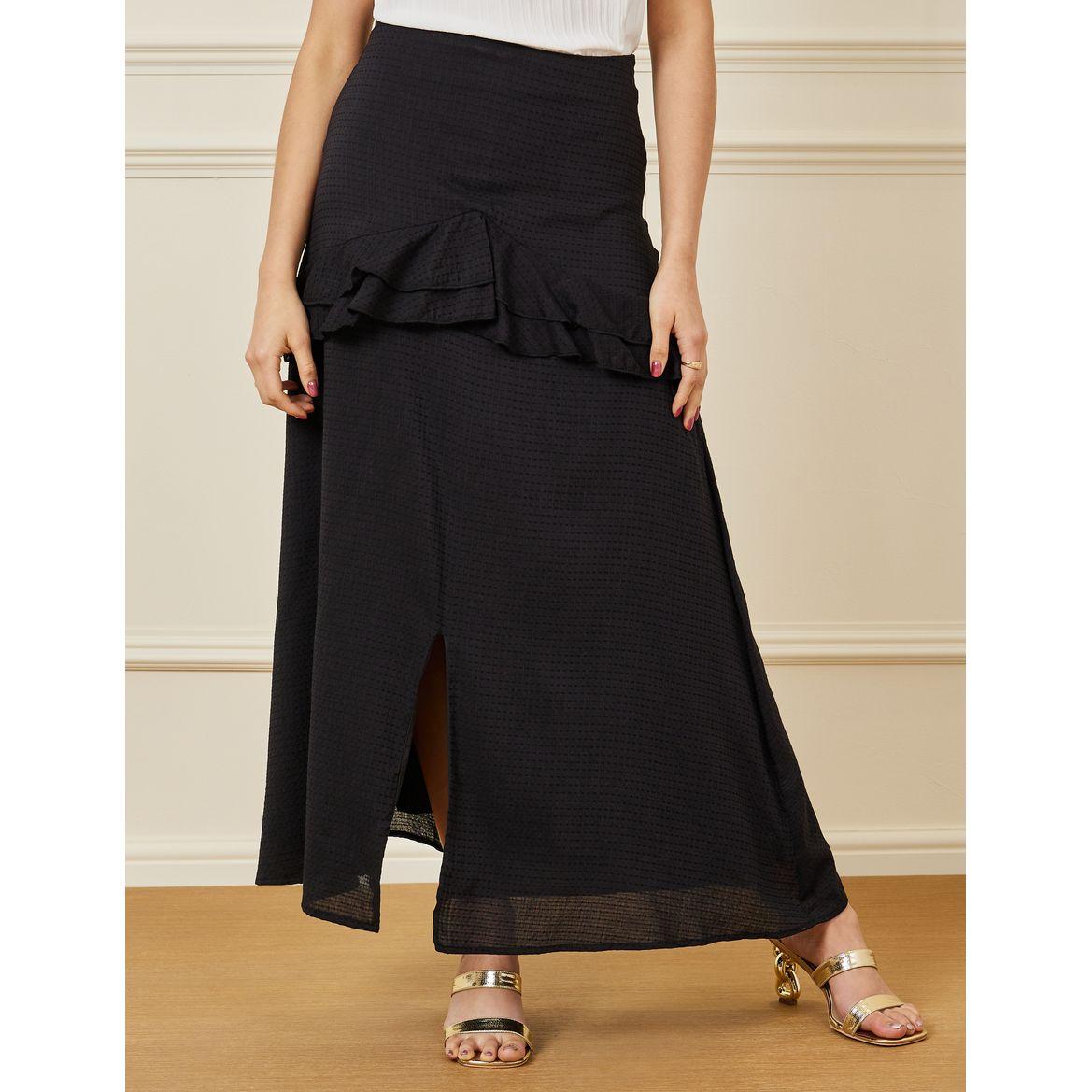 Styli Textured Ruffle Front Slit Detail Maxi Skirt-women-clothing-bottoms-skirts-image-2