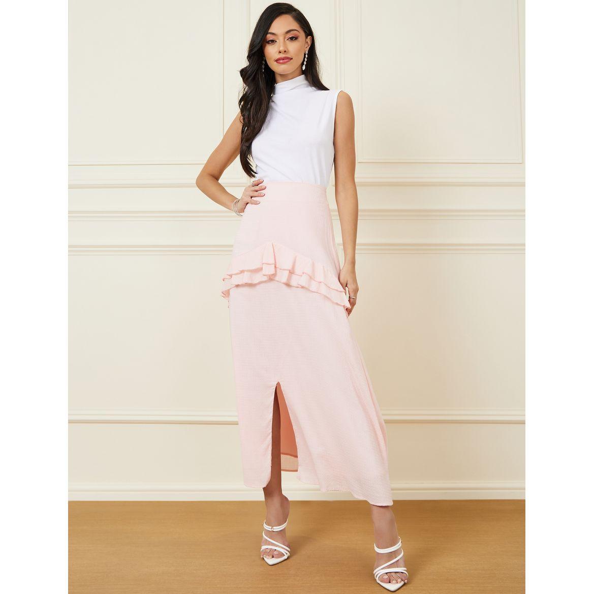 Styli Textured Ruffle Front Slit Detail Maxi Skirt-women-clothing-bottoms-skirts-image-1
