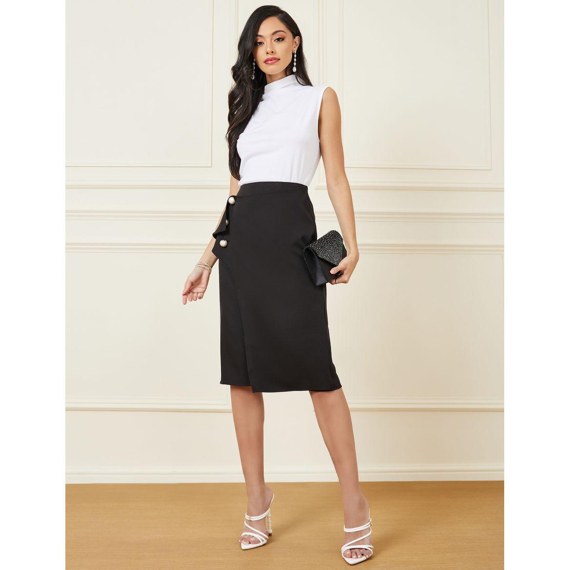 تنورة ميدي سادة بلؤلؤ صناعي-women-clothing-bottoms-skirts-image-1