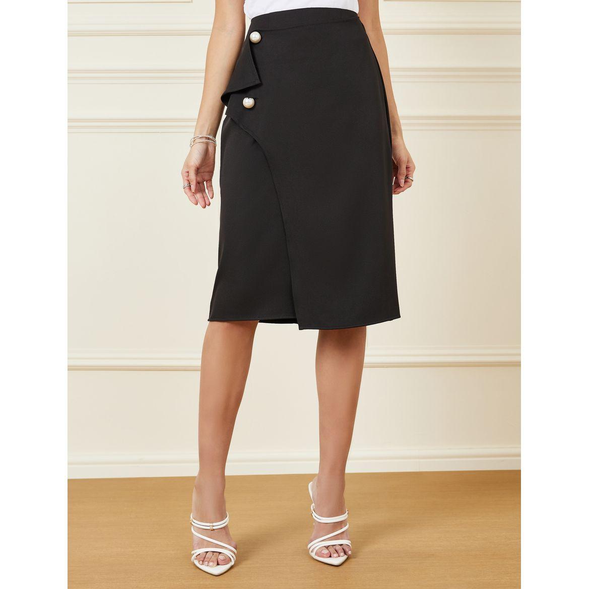 Styli Solid Faux Pearl Button Detail Midi Skirt-women-clothing-bottoms-skirts-image-2