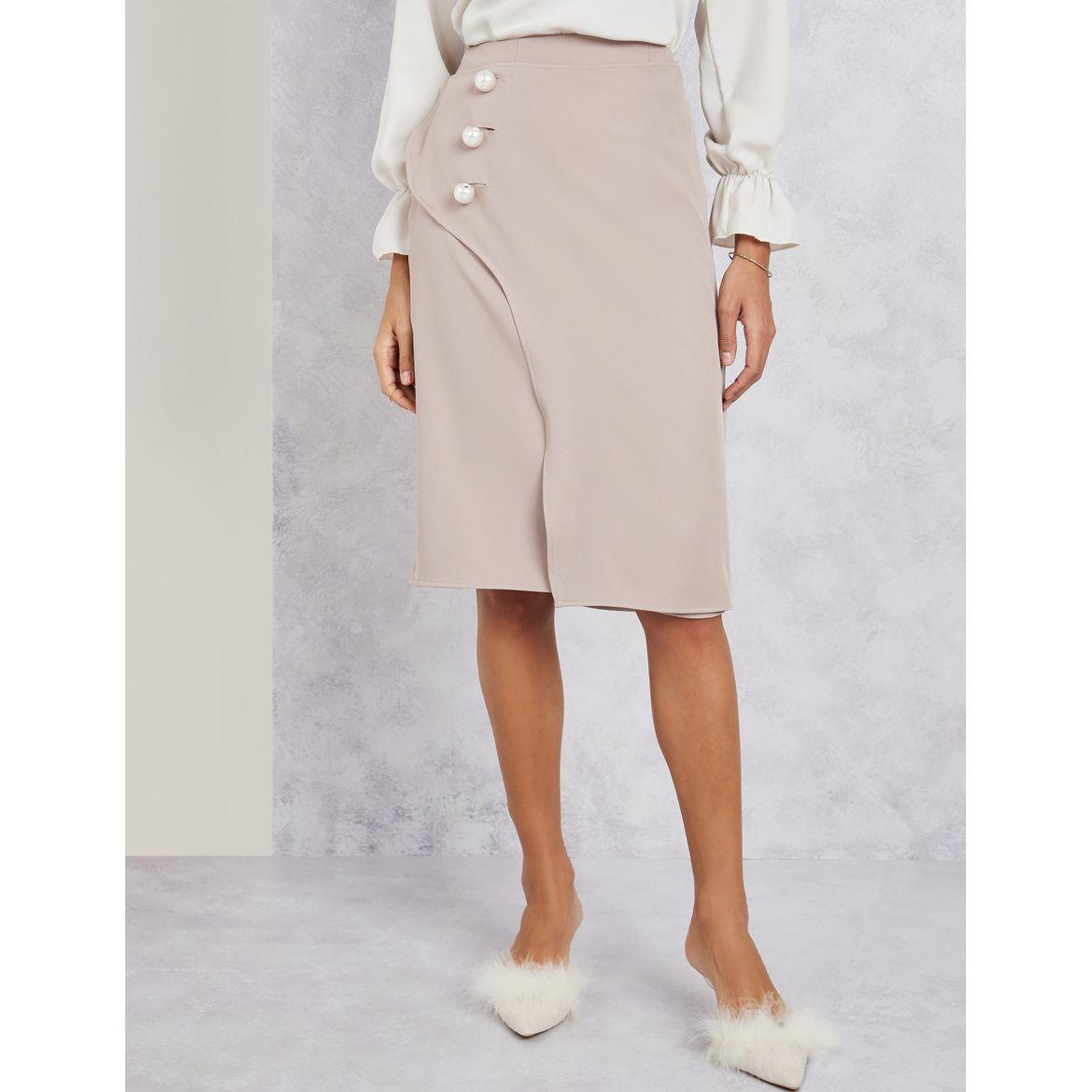 Styli Solid Faux Pearl Button Detail Midi Skirt-women-clothing-bottoms-skirts-image-1