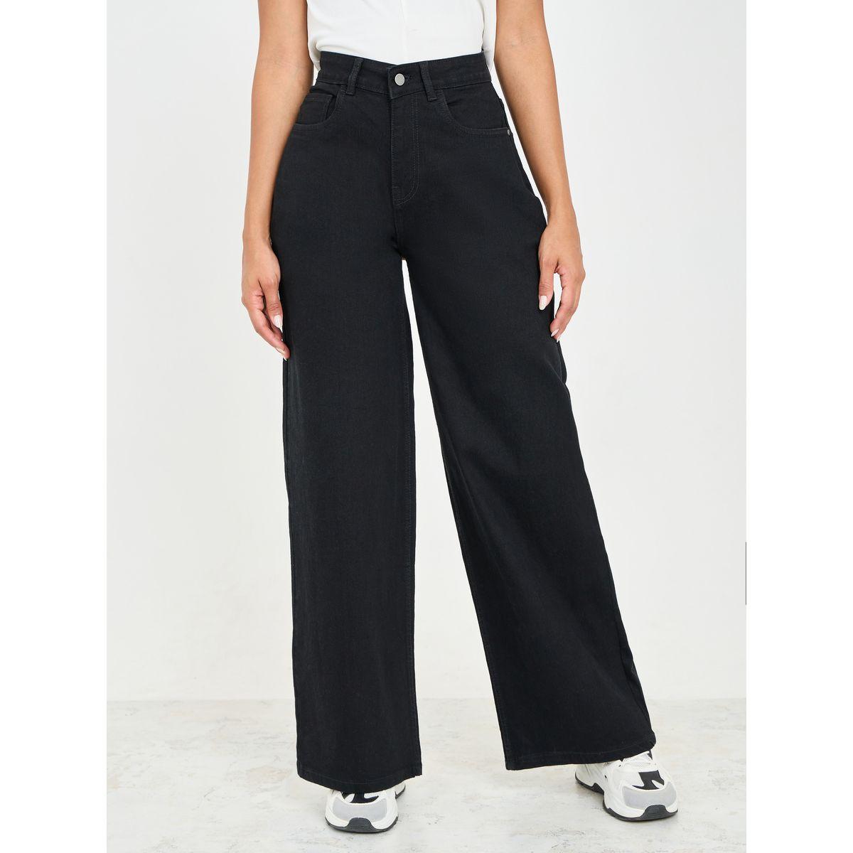 Styli Solid Wide Leg Denim Jeans-women-clothing-bottoms-jeans-image-1