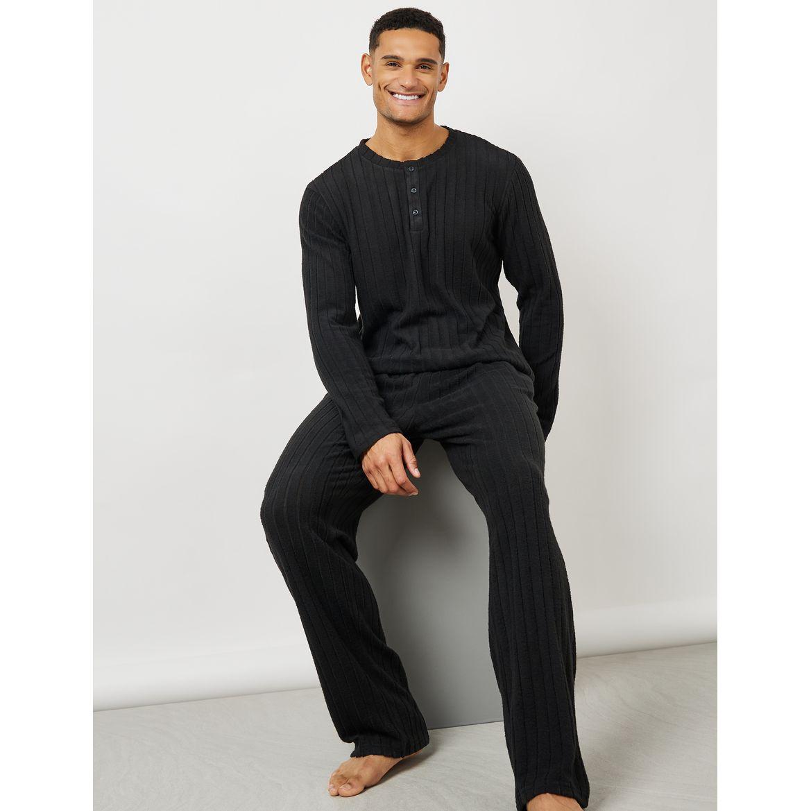 Styli Unwind Ribbed T-Shirt & Open Hem Pyjama Set-men-clothing-nightwear-sets-image-1