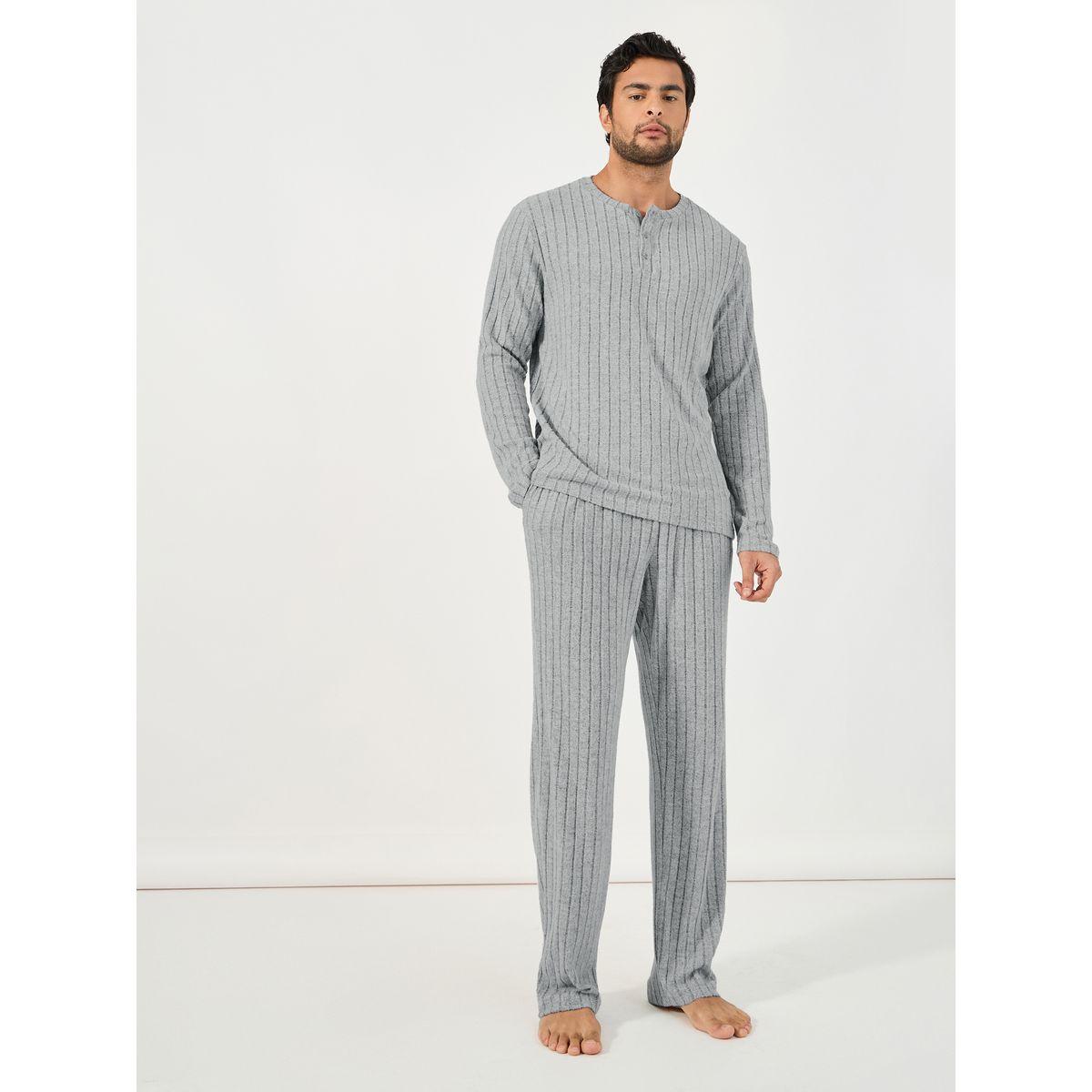 Styli Unwind Ribbed Long Sleeves T-Shirt & Open Hem Pyjama Set-men-clothing-nightwear-sets-image-1