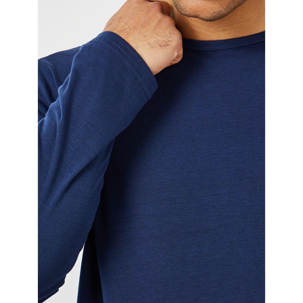 Styli Unwind Solid Long Sleeve T-Shirt & Checkered Pyjama Set-men-clothing-nightwear-sets-image-3