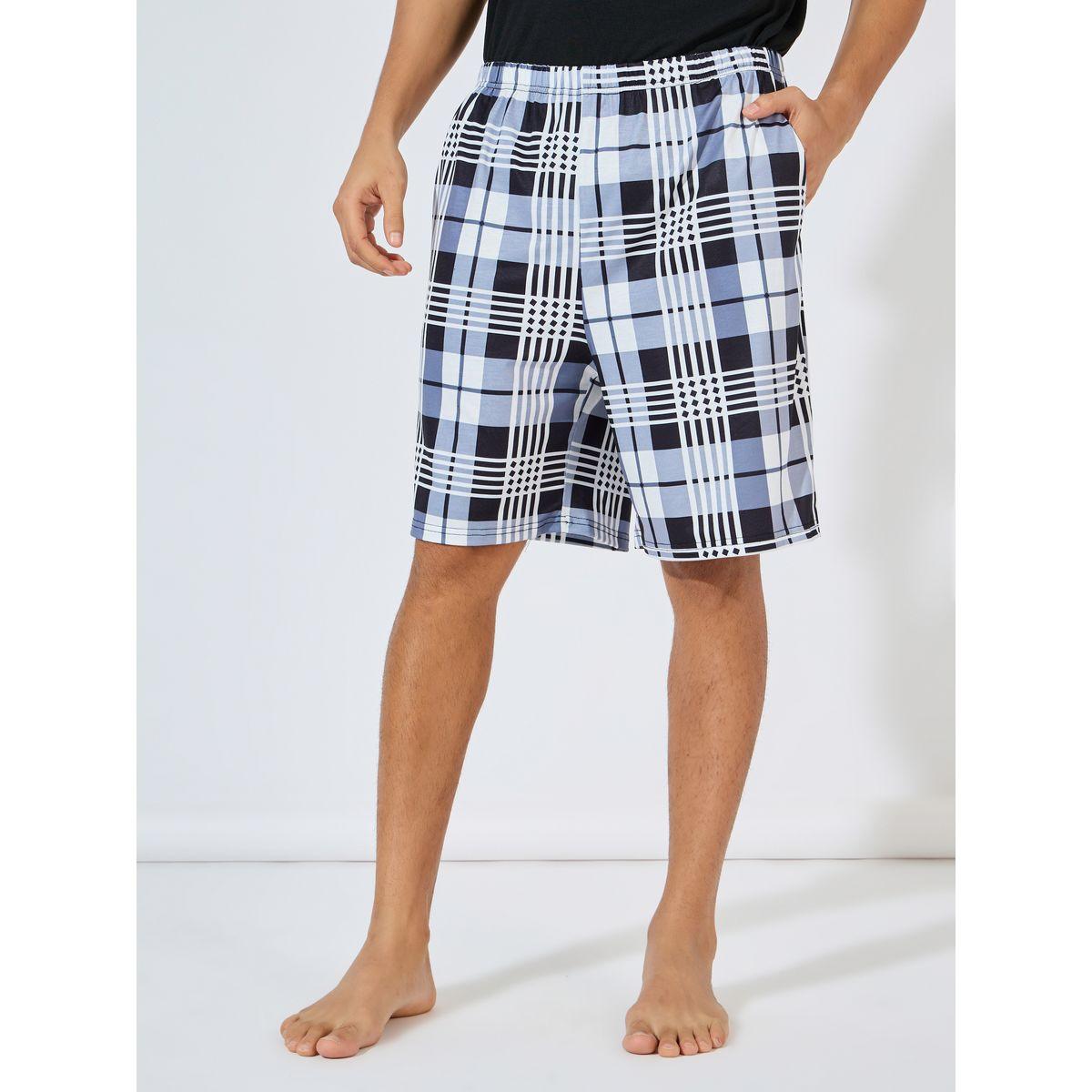 Styli Unwind Solid T-Shirt & Checkered Shorts Set-men-clothing-nightwear-sets-image-5
