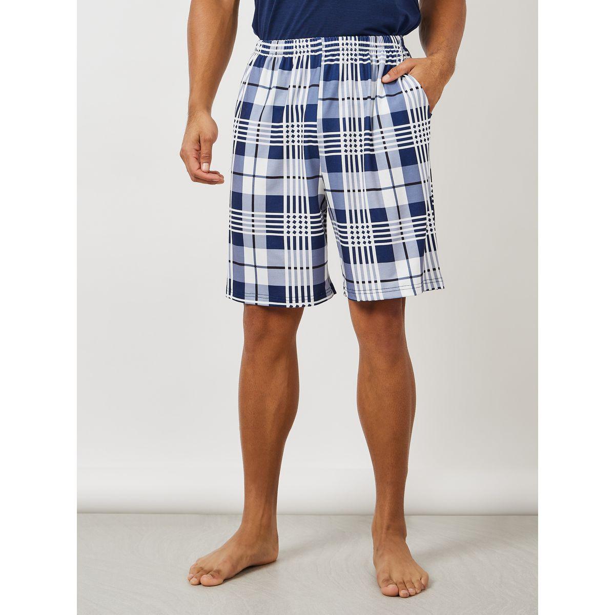 Styli Unwind Solid T-Shirt & Checkered Shorts Set-men-clothing-nightwear-sets-image-5