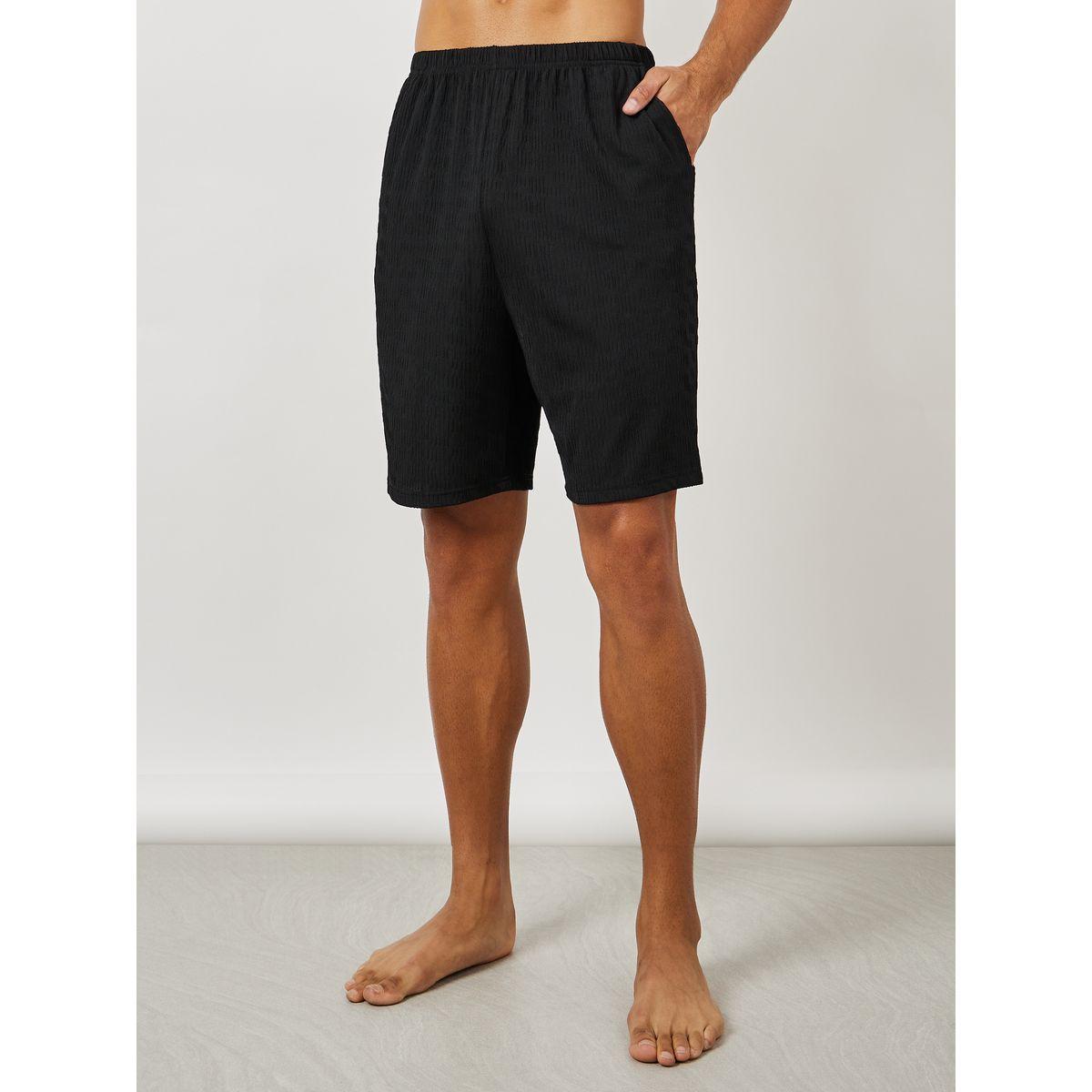 Styli Unwind Textured Half Placket T-Shirt & Shorts Set-men-clothing-nightwear-sets-image-6