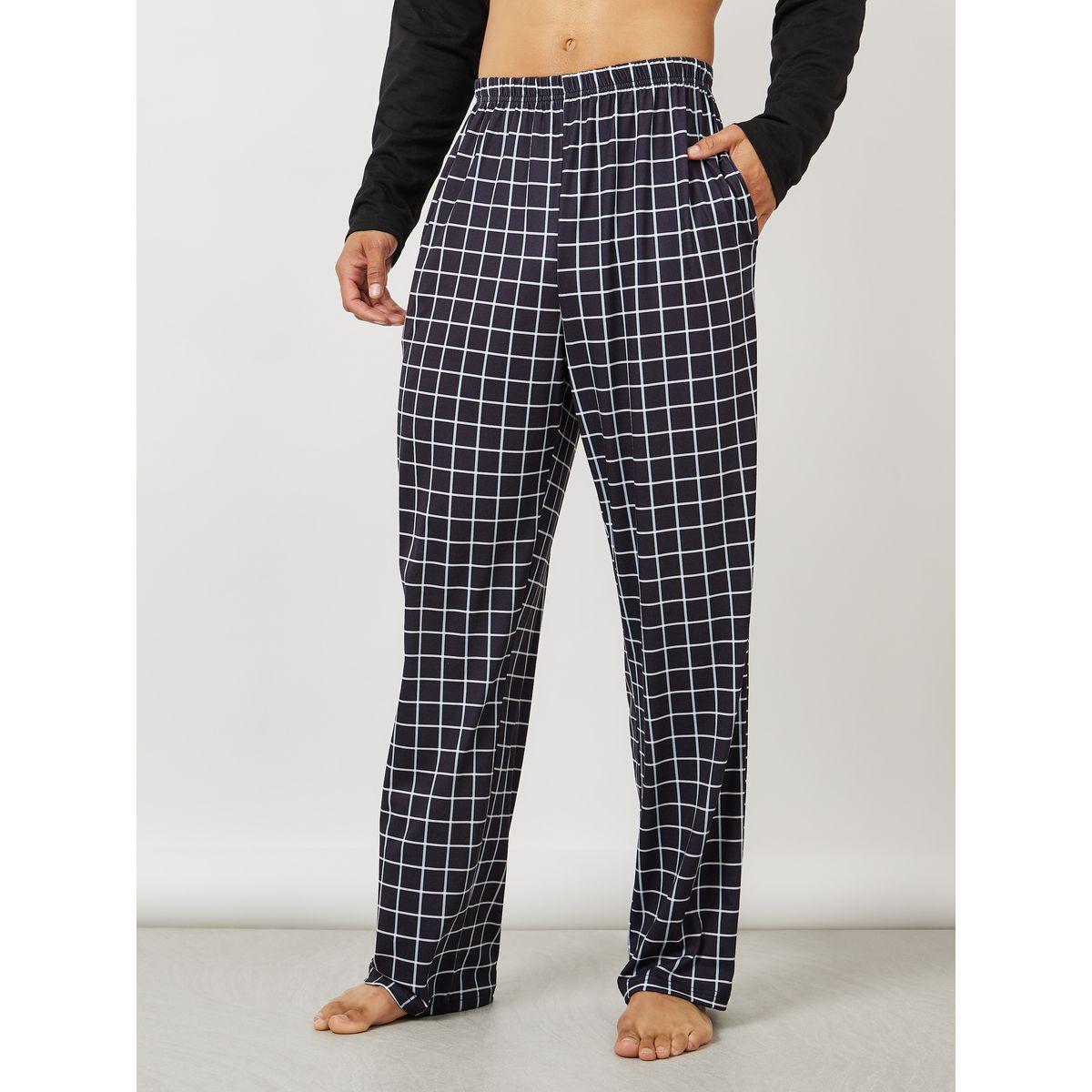 Styli Unwind Contrast Stitch T-Shirt & Checked Pyjama Set-men-clothing-nightwear-sets-image-5
