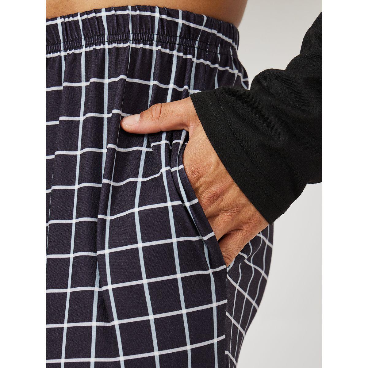 Styli Unwind Contrast Stitch T-Shirt & Checked Pyjama Set-men-clothing-nightwear-sets-image-6