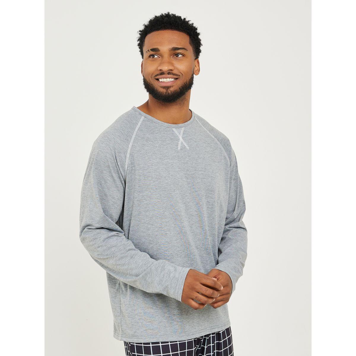 Styli Unwind Contrast Stitch T-Shirt & Checked Pyjama Set-men-clothing-nightwear-sets-image-2