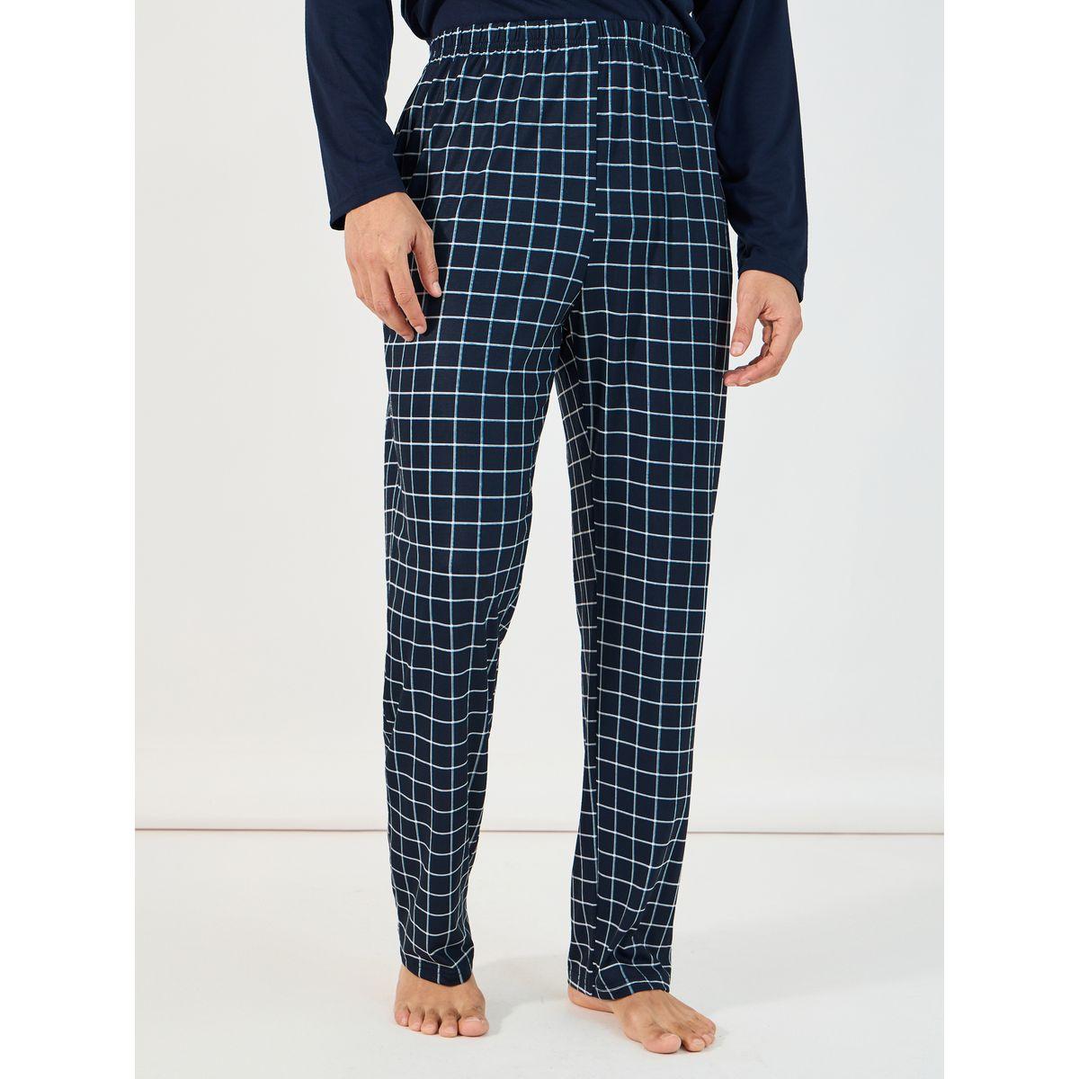 Styli Unwind Contrast Stitch T-Shirt & Checked Pyjama Set-men-clothing-nightwear-sets-image-4