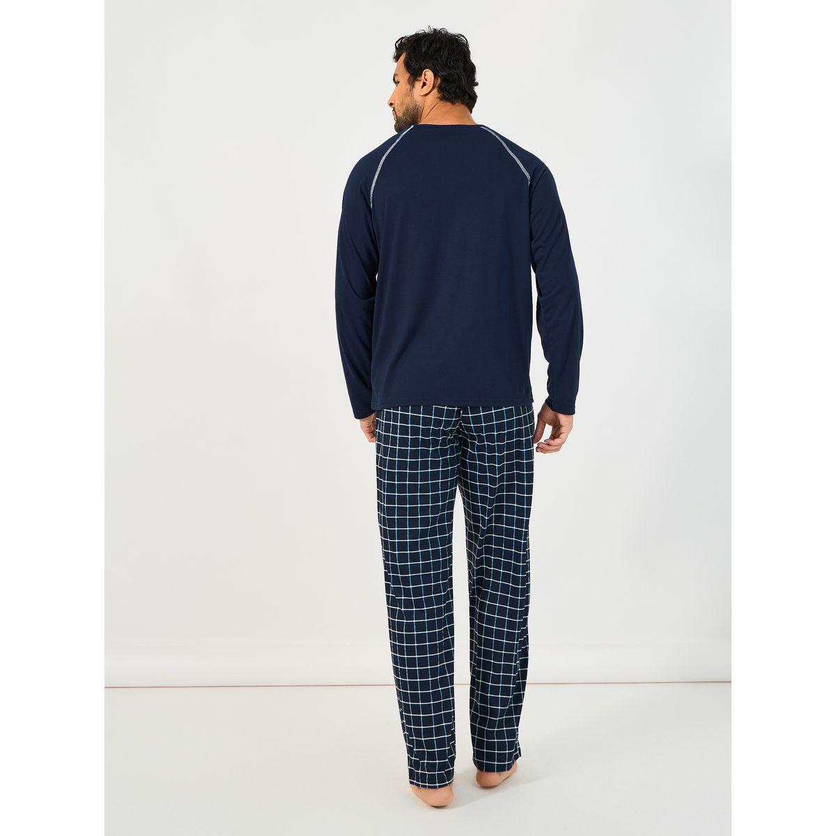 Styli Unwind Contrast Stitch T-Shirt & Checked Pyjama Set-men-clothing-nightwear-sets-image-5