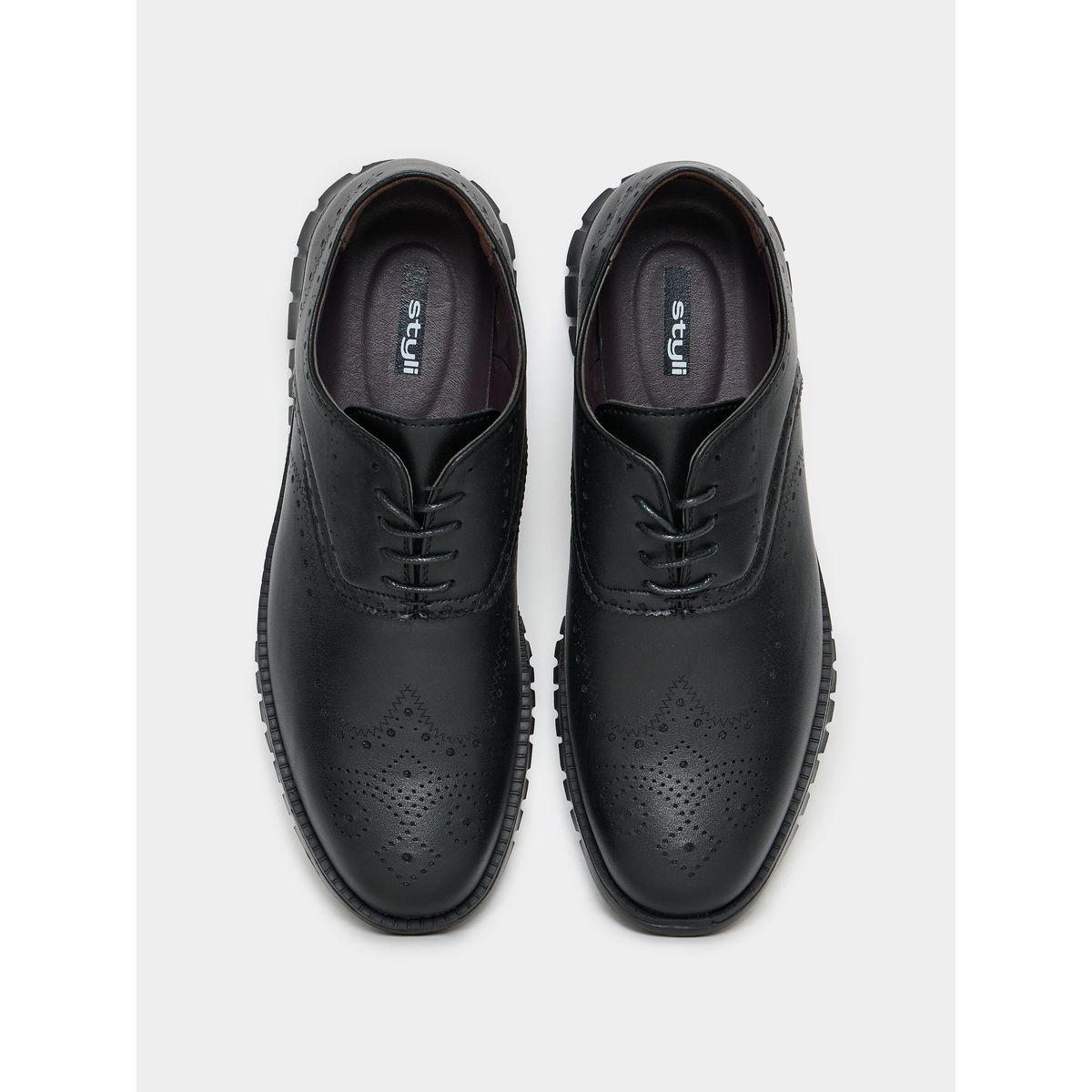 Styli Lace Up Faux Leather Flat Sole Shoes-men-shoes-loafersandmoccasins-image-4