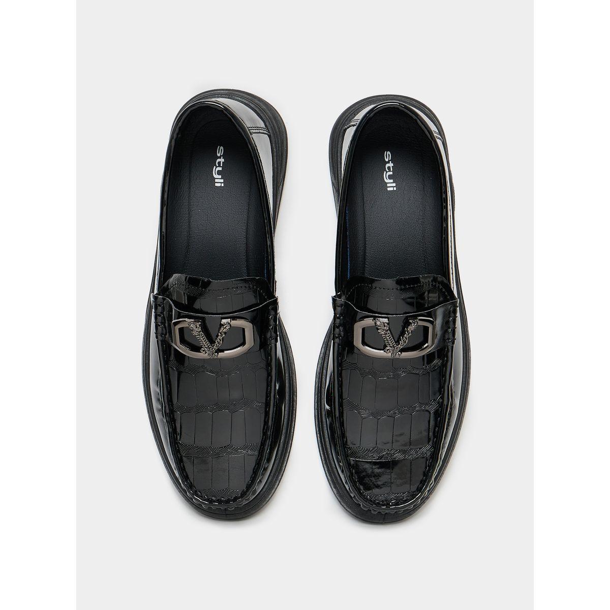 Styli Croc Skin Textured Embellished Loafers-men-shoes-formalshoes-image-4