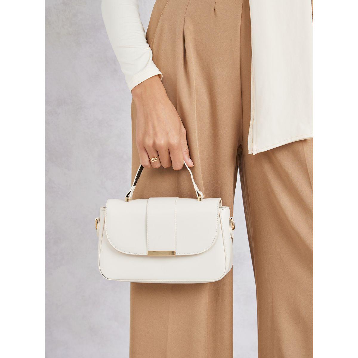 Styli Contrast Metal Detail Handbag with Detachable Strap-women-bagsandwallets-handbags-image-3